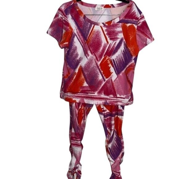 Jolie & Joy Womens 1X Abstract Print Top & Pants Set - Picture 1 of 12